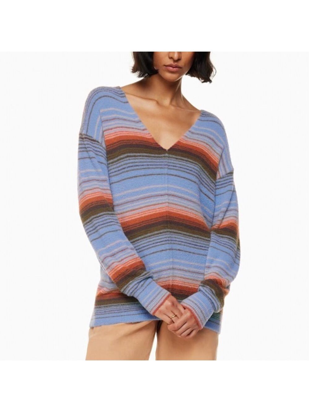 Aritzia Wilfred striped Hush Knit Vneck Sweater XS chenille super soft casual